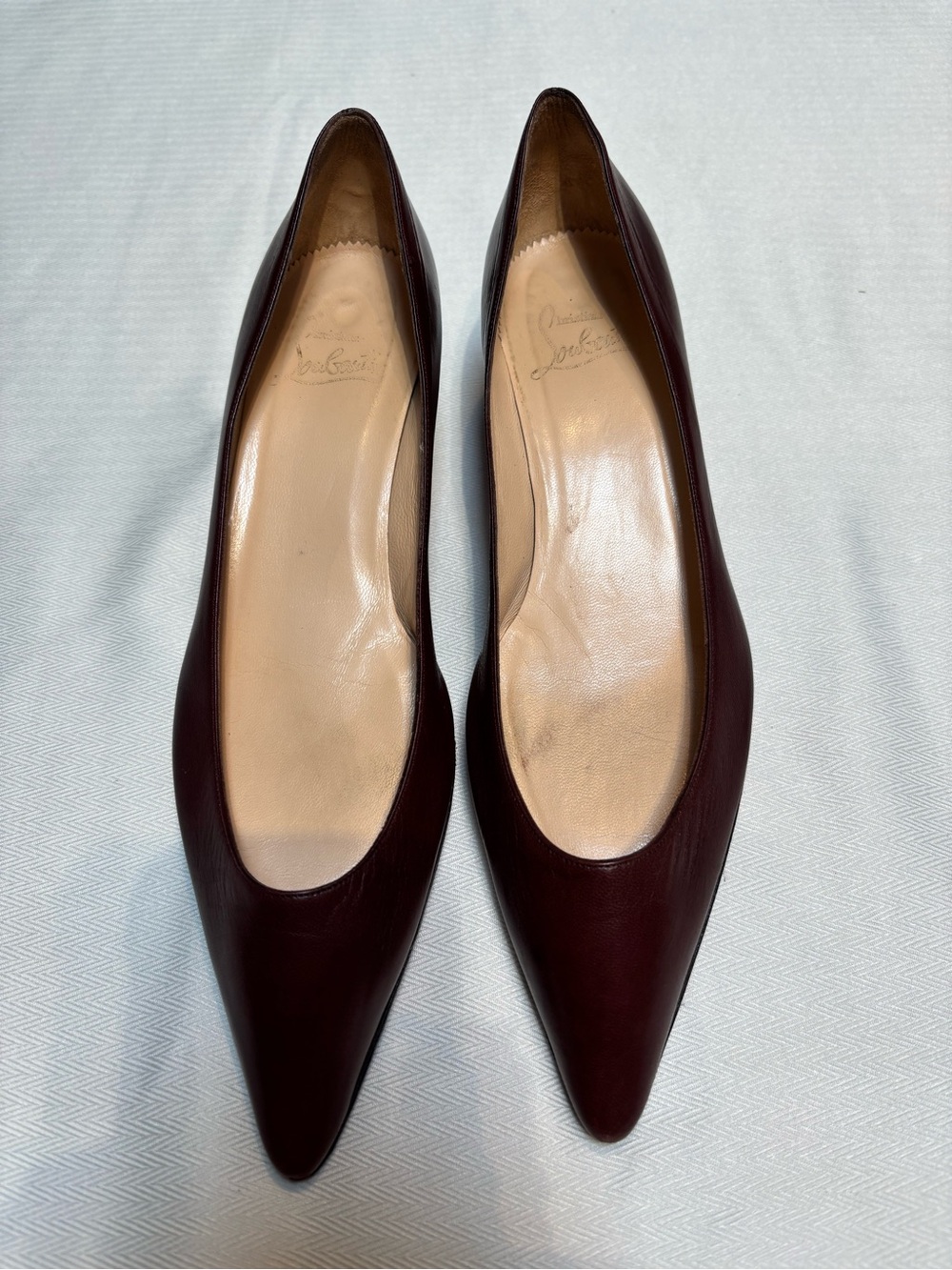 Christian Louboutin Pointed Toe Flats in Dark Burgundy